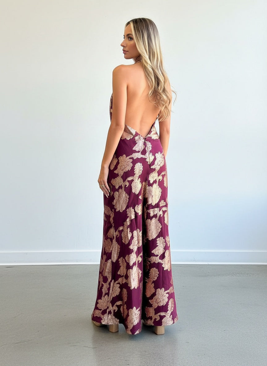 Vestido Fluido - Burdeo con Dorado