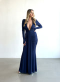 Vestido Manga Larga Escote V - Azul Marino