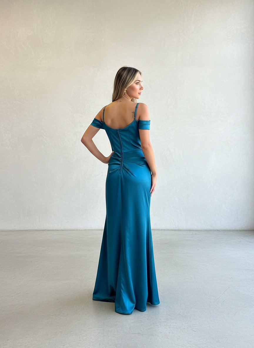 Vestido Corset Satin - Azul Petroleo