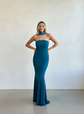 Vestido Strapless - Azul Petroleo