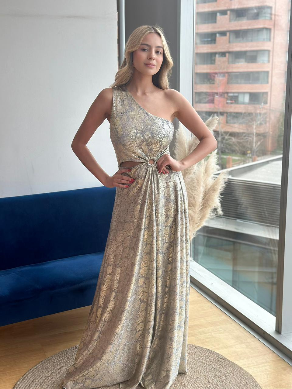 Vestido Asimetrico - Dorado Snake