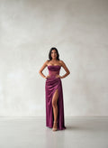 Vestido Terciopelo strapless - berenjena