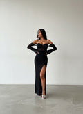 Vestido Corset Manga Larga Strapless - Negro