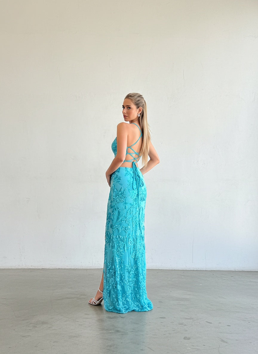 Vestido Corset Lentejuelas - Turquesa