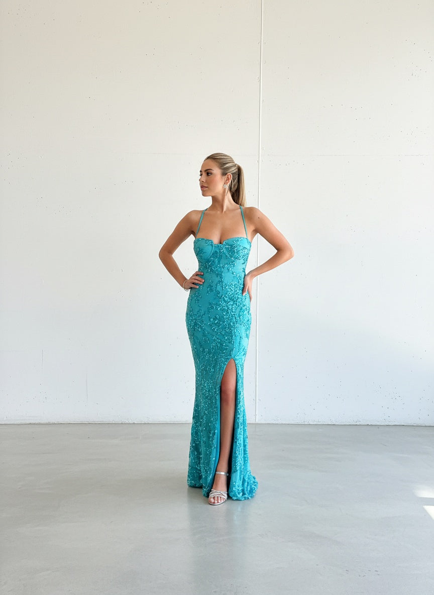 Vestido Corset Lentejuelas - Turquesa