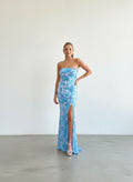Vestido Strapless Lentejuelas - Celeste
