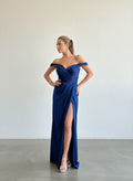 Vestido Brillos Escote Bote - Azul