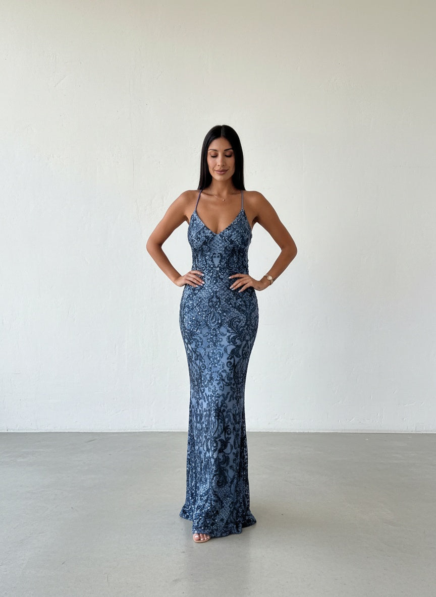 Vestido Lentejuelas - Azul Acero