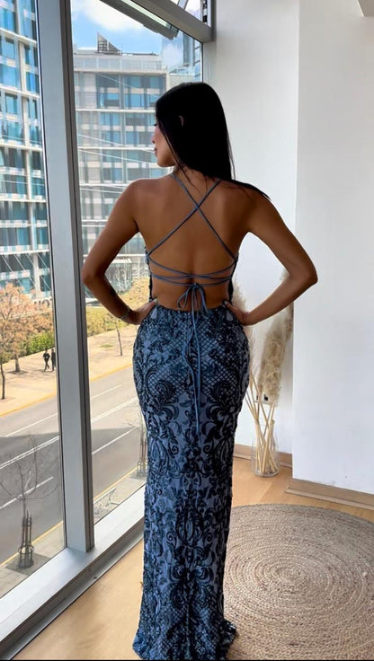 VESTIDO LENTEJUELAS AZUL ACERO