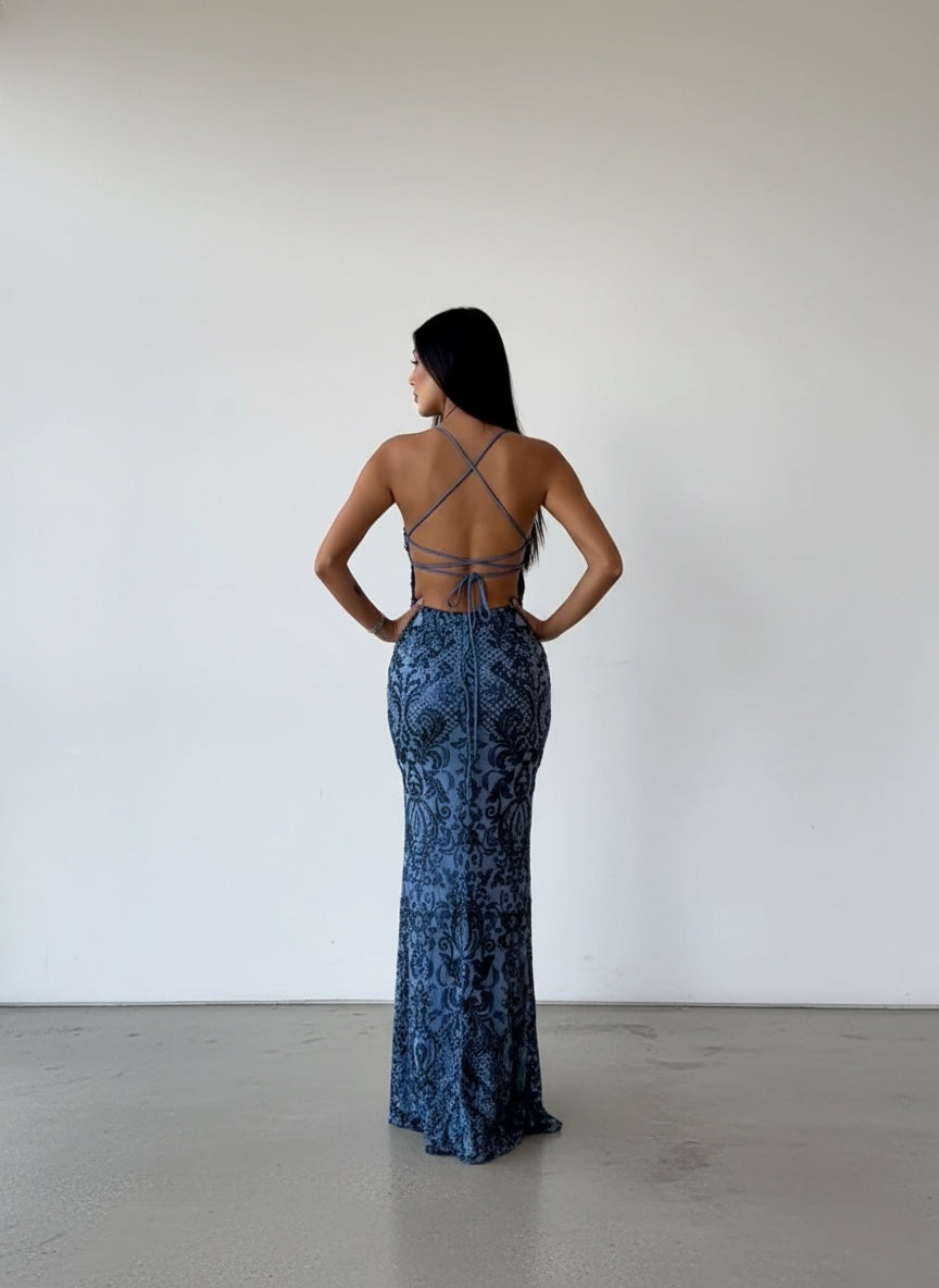 Vestido Lentejuelas - Azul Acero