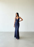 Vestido Brillos Corte Sirena - Azul Marino