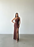 Vestido Asimetrico Lentejuelas - Café