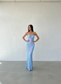 Vestido Lentejuelas Corte Sirena - Celeste