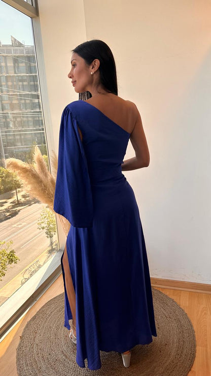 Vestido Asimetrico algodon azul rey