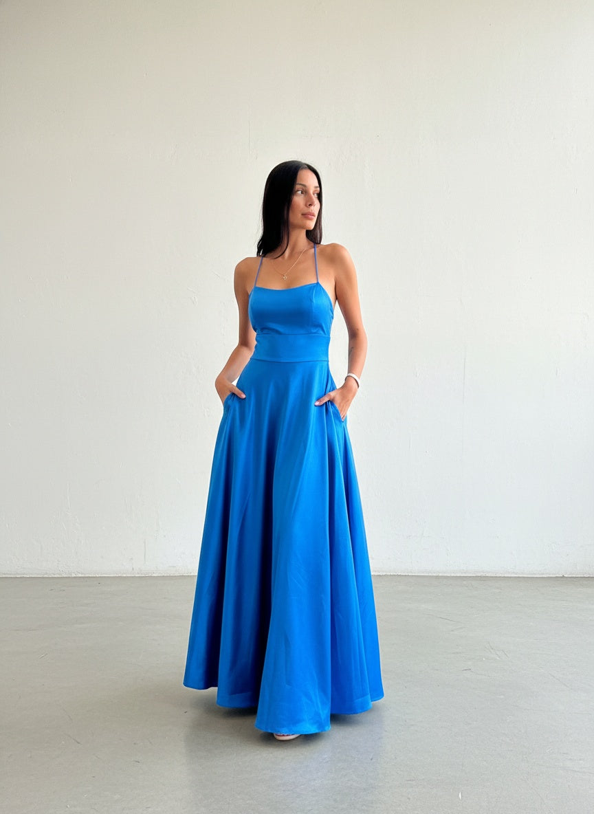 Vestido Satin Azul-Celeste