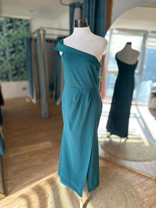 Vestido Crepe Asimetrico - Verde Botella