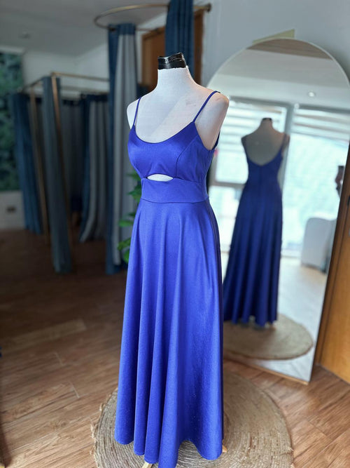 Vestido Apertura con Bolsillos - Azul Brillos