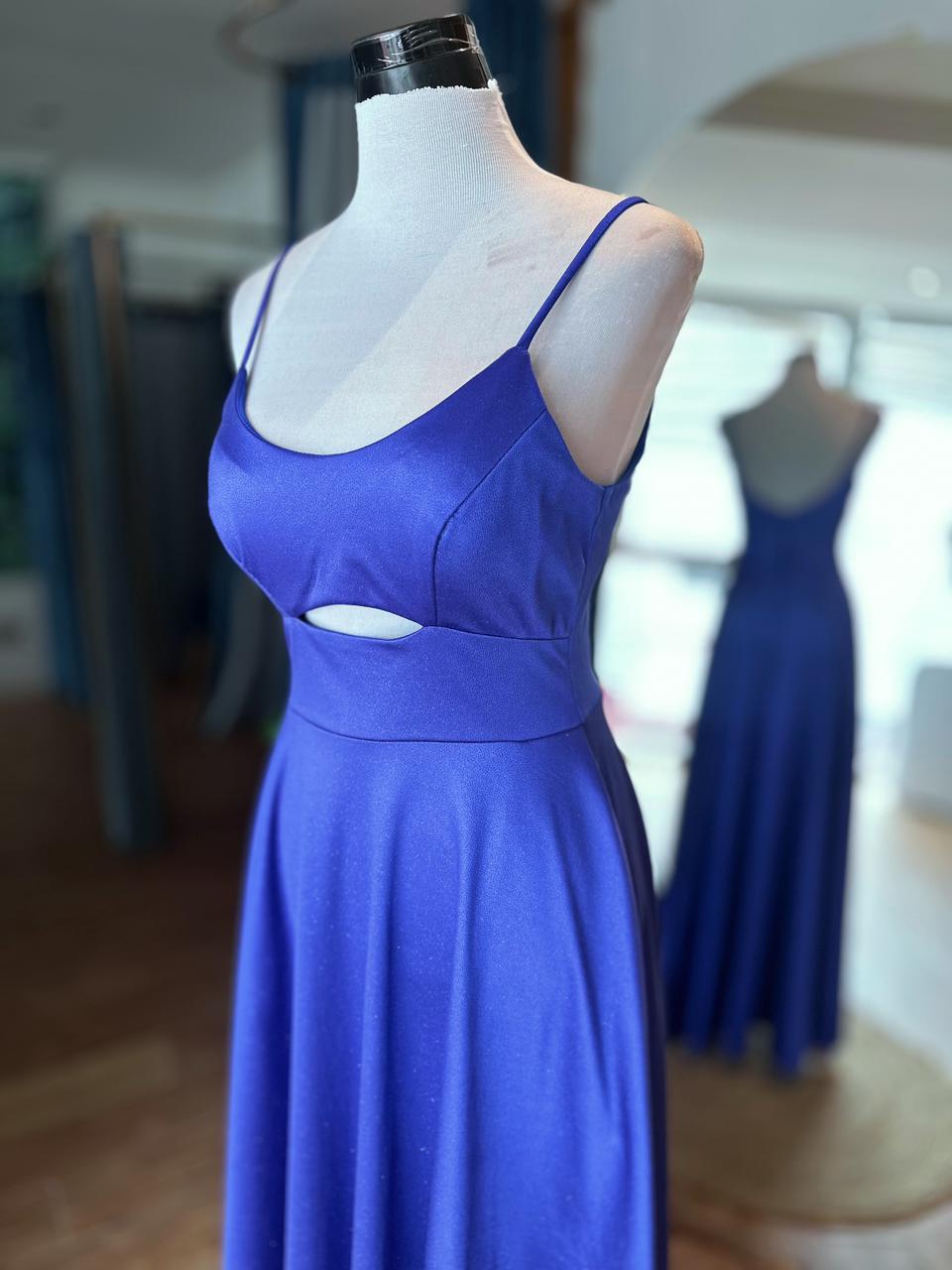 Vestido Apertura con Bolsillos - Azul Brillos