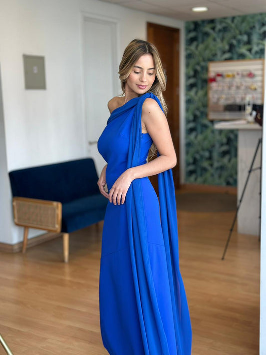 Vestido Azul Rey Escote Bote