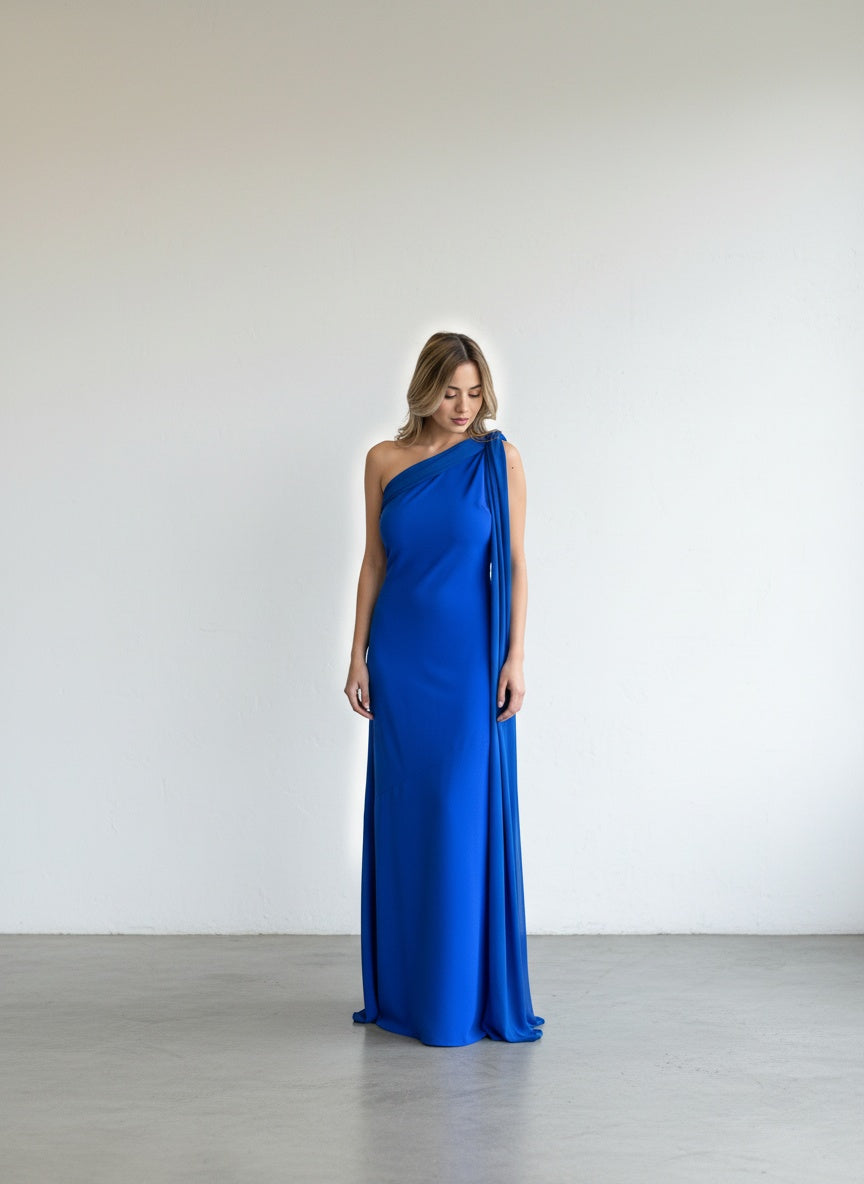 Vestido Azul Rey Escote Bote