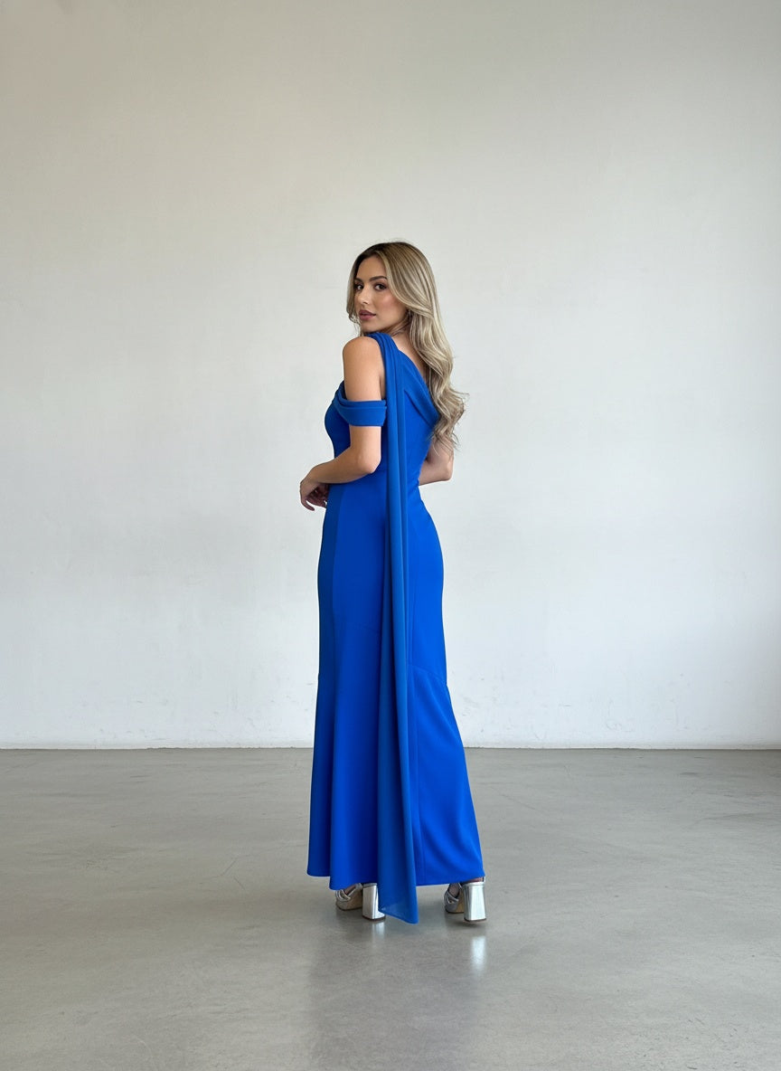 Vestido Azul Rey Escote Bote