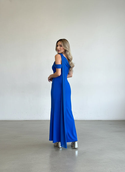Vestido Azul Rey Escote Bote