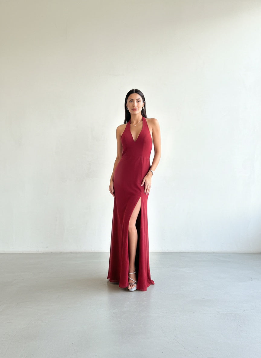 Vestido Espalda Descubierta - Burdeo