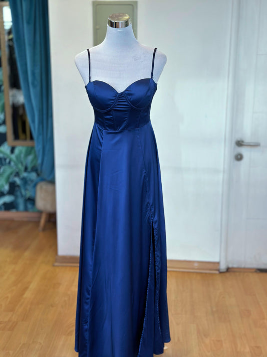 Corsé Azul Satinado Strapless o con Tirantes