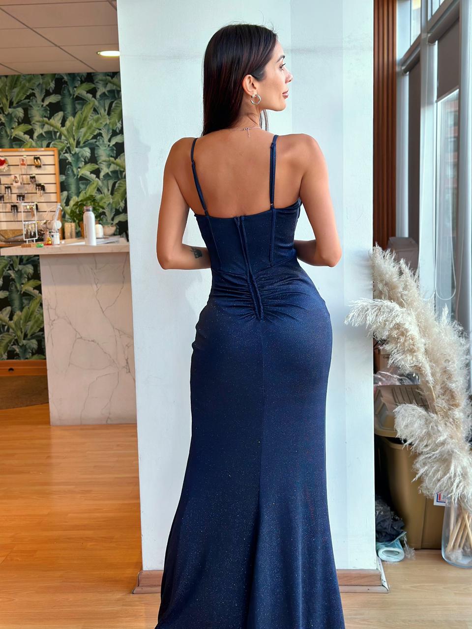 Vestido Corset - Azul Marino Brillos
