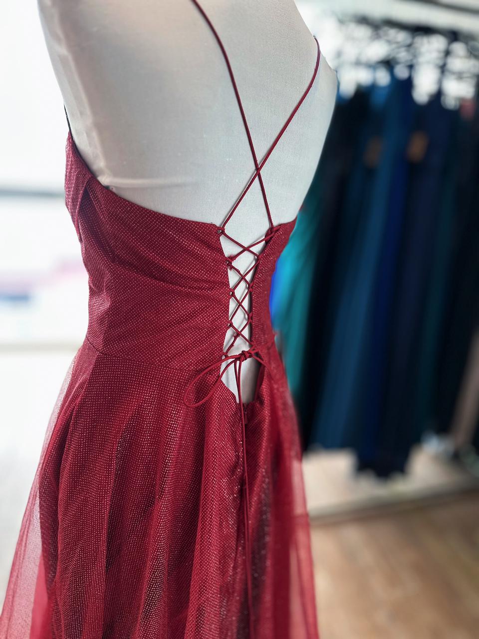 Vestido Brillos corset con Bolsillos - Rojo