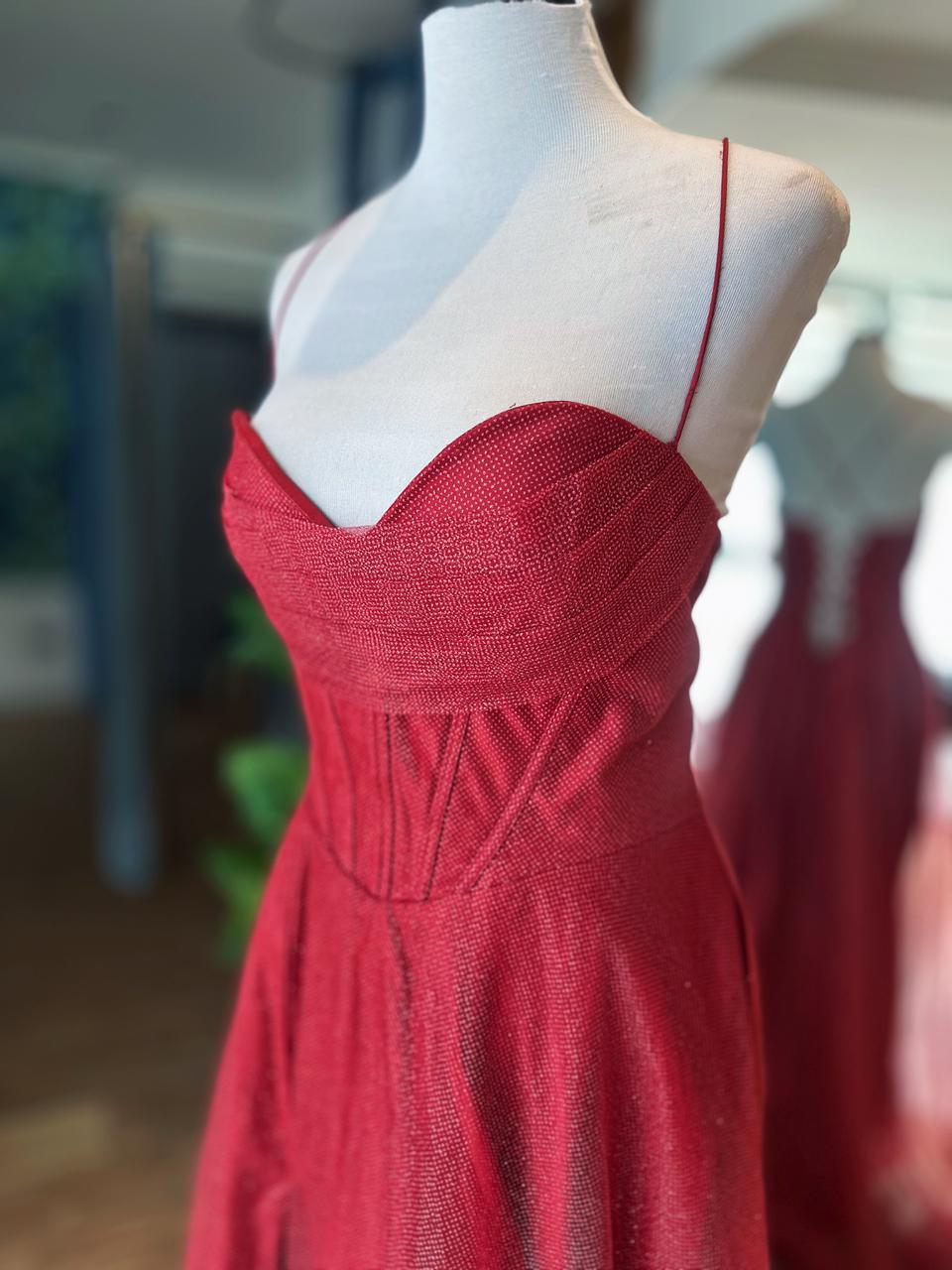 Vestido Brillos corset con Bolsillos - Rojo