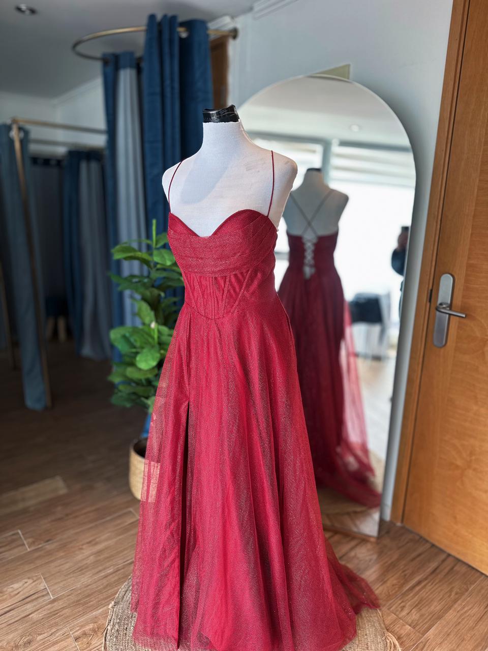 Vestido Brillos corset con Bolsillos - Rojo
