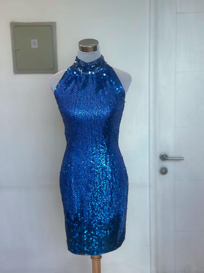 Vestido Corto Halter con Lentejuelas