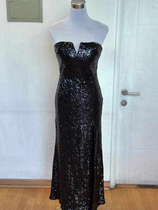 Vestido Negro Strapless de Lentejuelas