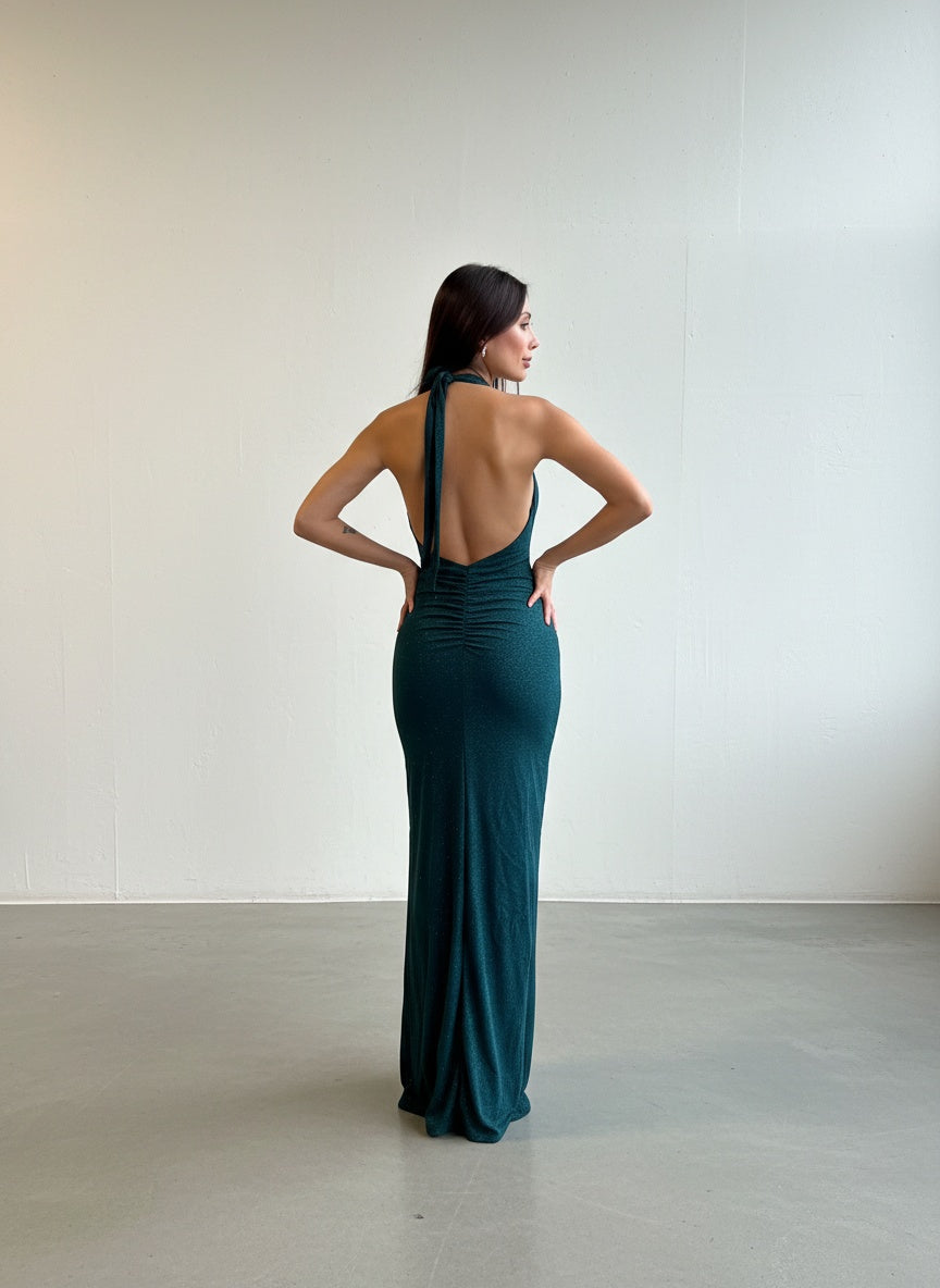 Vestido Halter - Verde con brillos